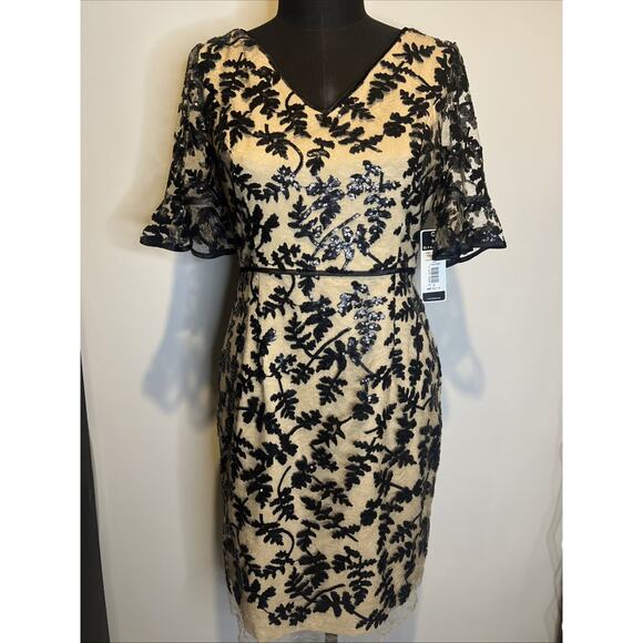 Shani Dresses & Skirts - NWT Stunning Dress By Shani Tan With Sheer Overlay Black Sequin Appliqués Size 8